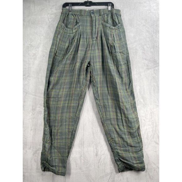 Free People CP Shades Plaid Trousers Millstone Green Slouchy Size Large - Picture 3 of 10